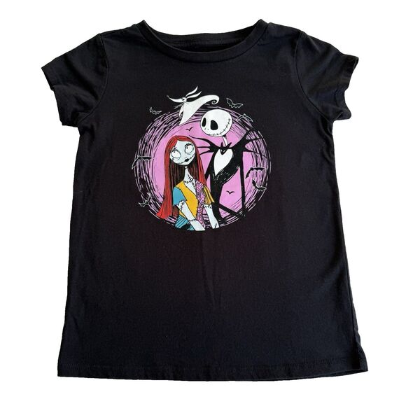 +Girl's Disney Nightmare Before Christmas Shirt Jack Sally Xmas Black Sz L 10/12 - Picture 1 of 4